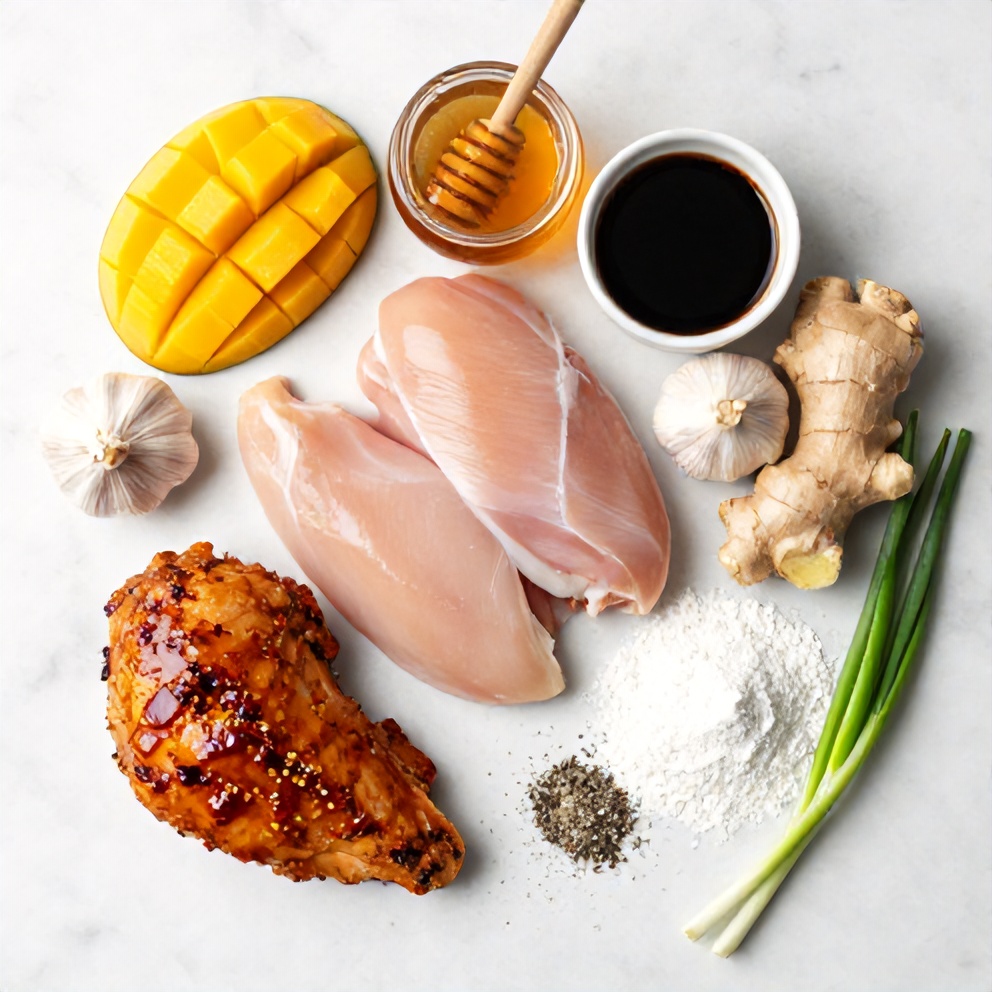 Raw ingredients for Mango Glazed Chicken