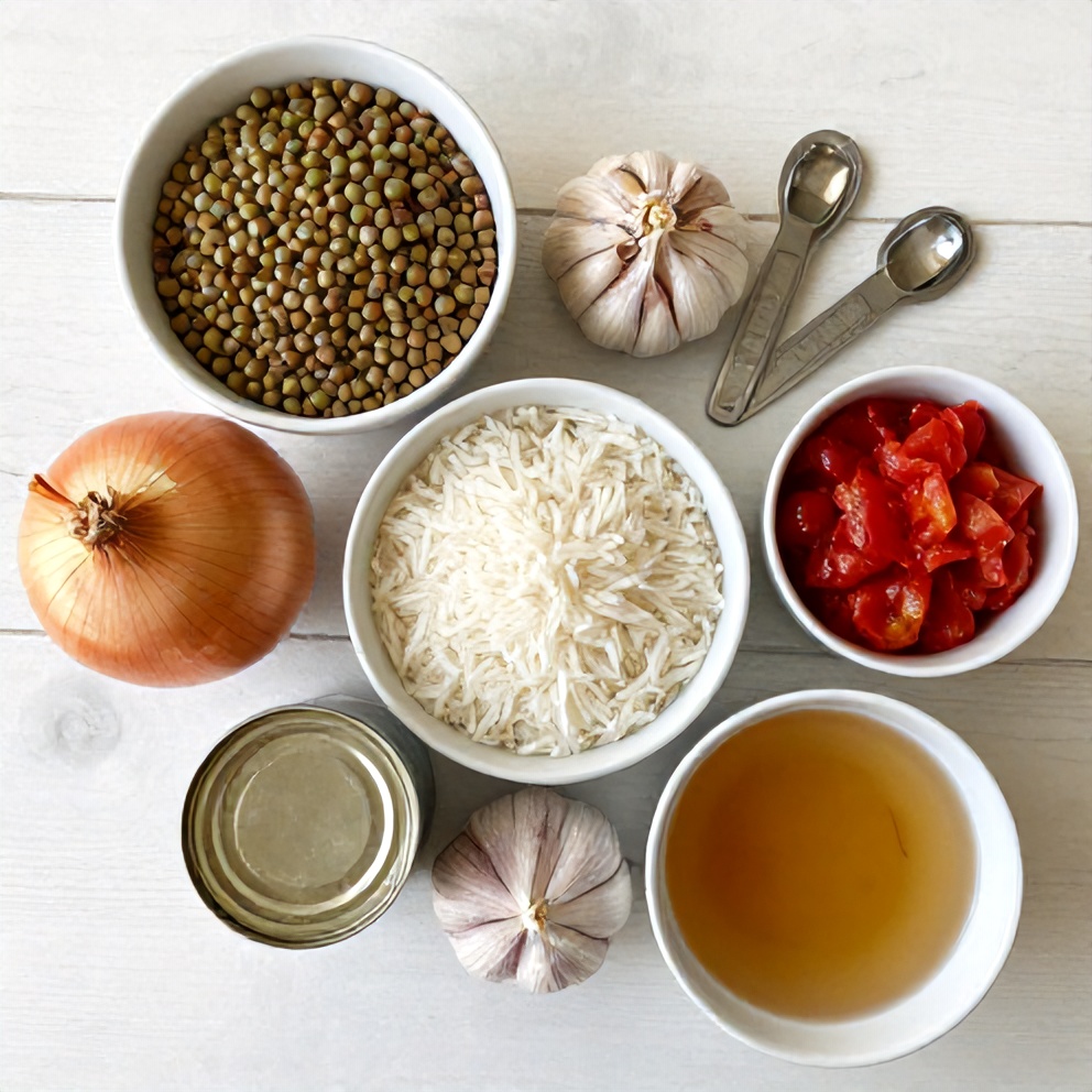 Raw Ingredients for Mujadara Recipe