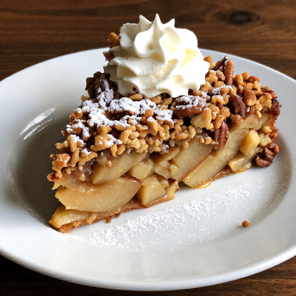 Pecan Apple Crisp Coffee Cake sliced and served on a plate