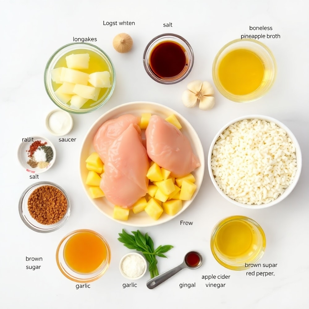 Raw ingredients for Pineapple Chicken and Rice