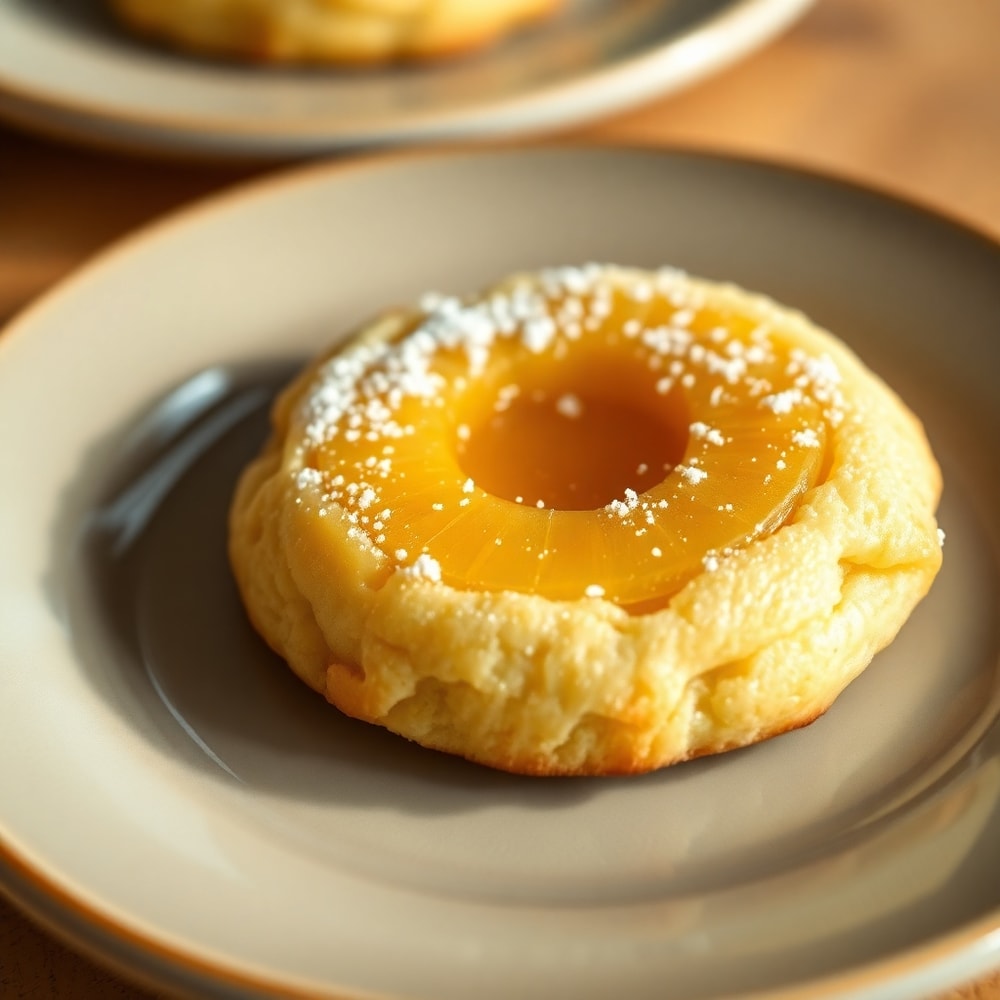 Pineapple Upside Down Sugar Cookies on a plate with a glass of milk
