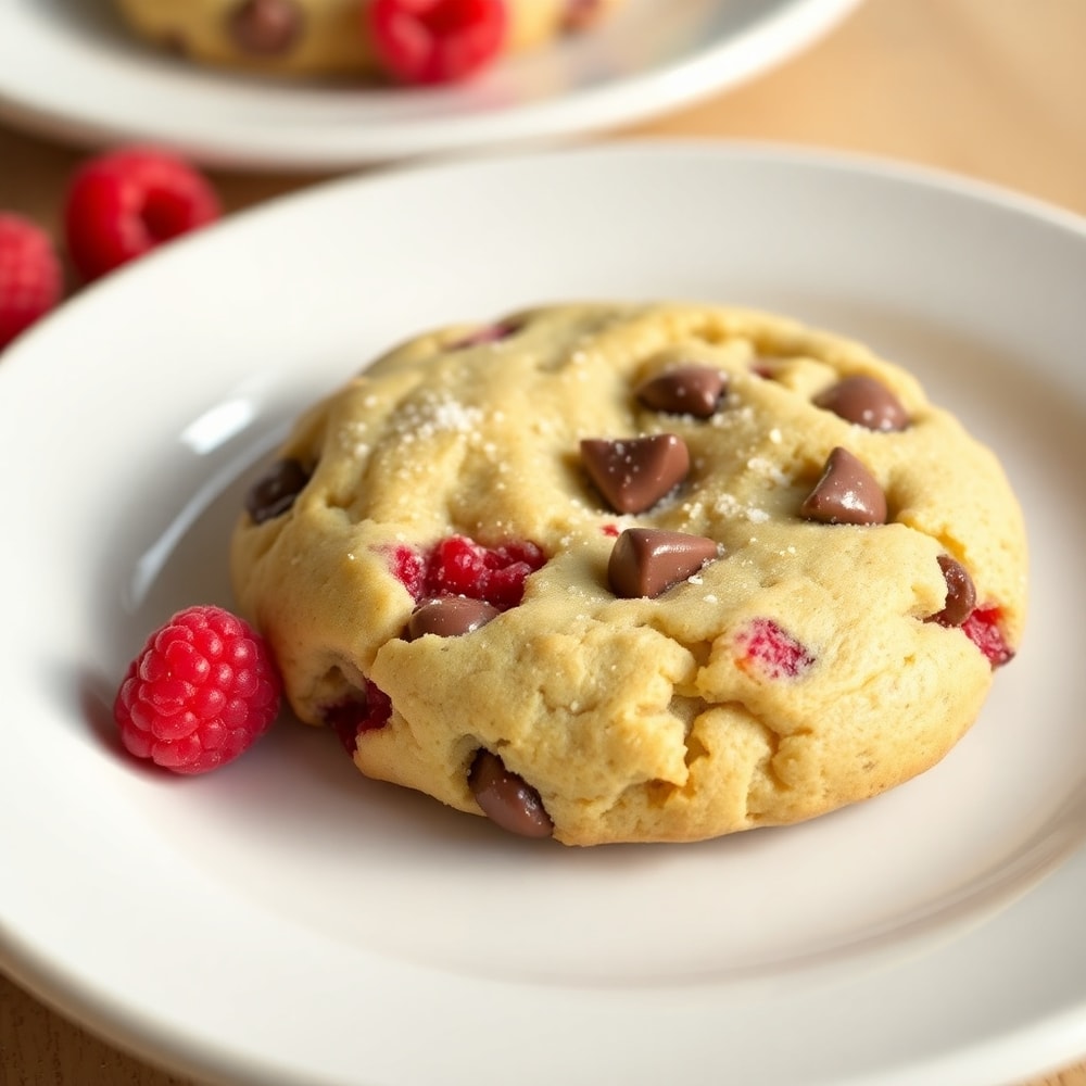 Raspberry Chocolate Chip Cookies on a plate