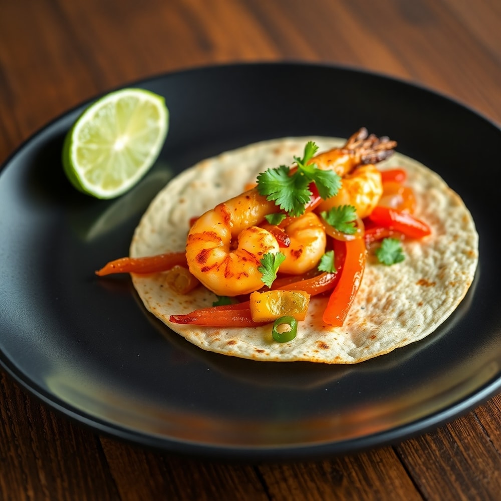 Plated Sheet Pan Shrimp Fajitas