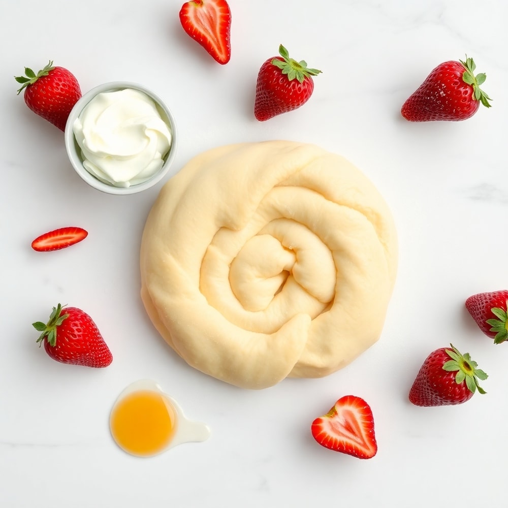 Strawberry Cheesecake Breakfast Rolls ingredients on a marble counter
