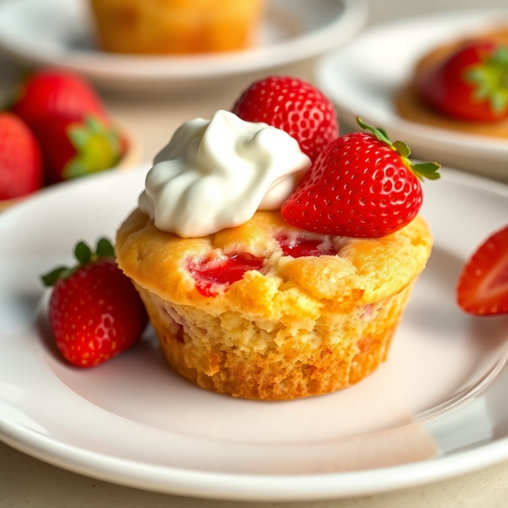 Easy Strawberry Shortcake Muffins on a white plate