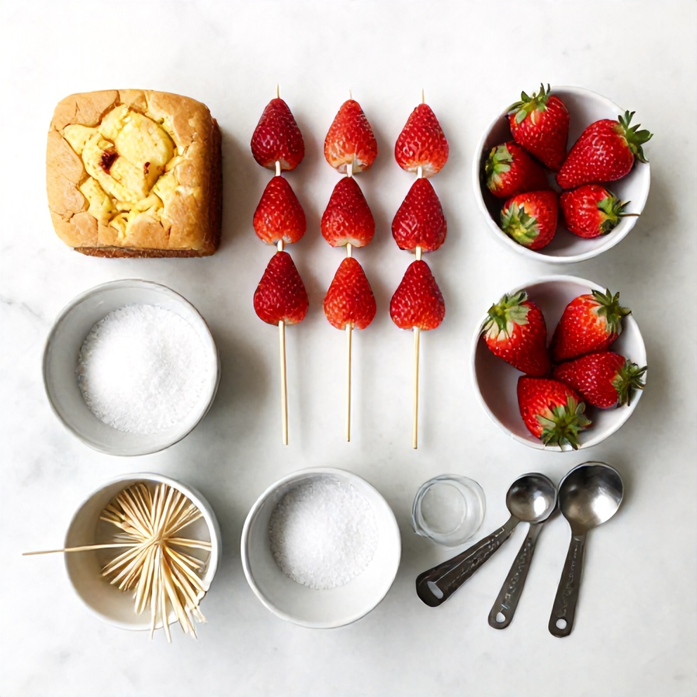 Raw ingredients for Strawberry Shortcake Kabobs