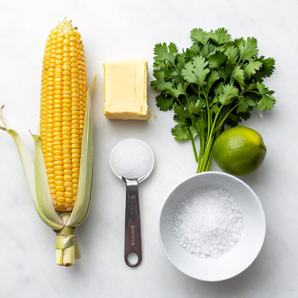 Raw ingredients for grilled corn on the cob with cilantro lime butter