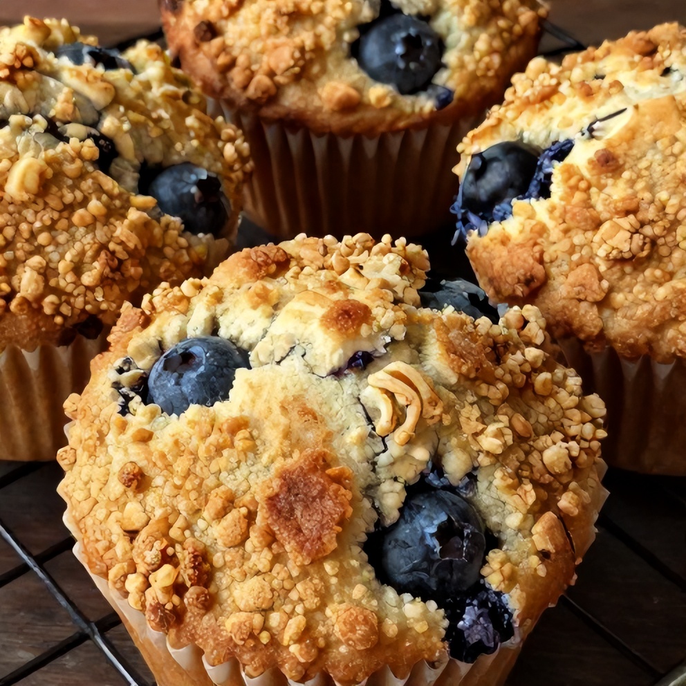fluffy jumbo blueberry muffins