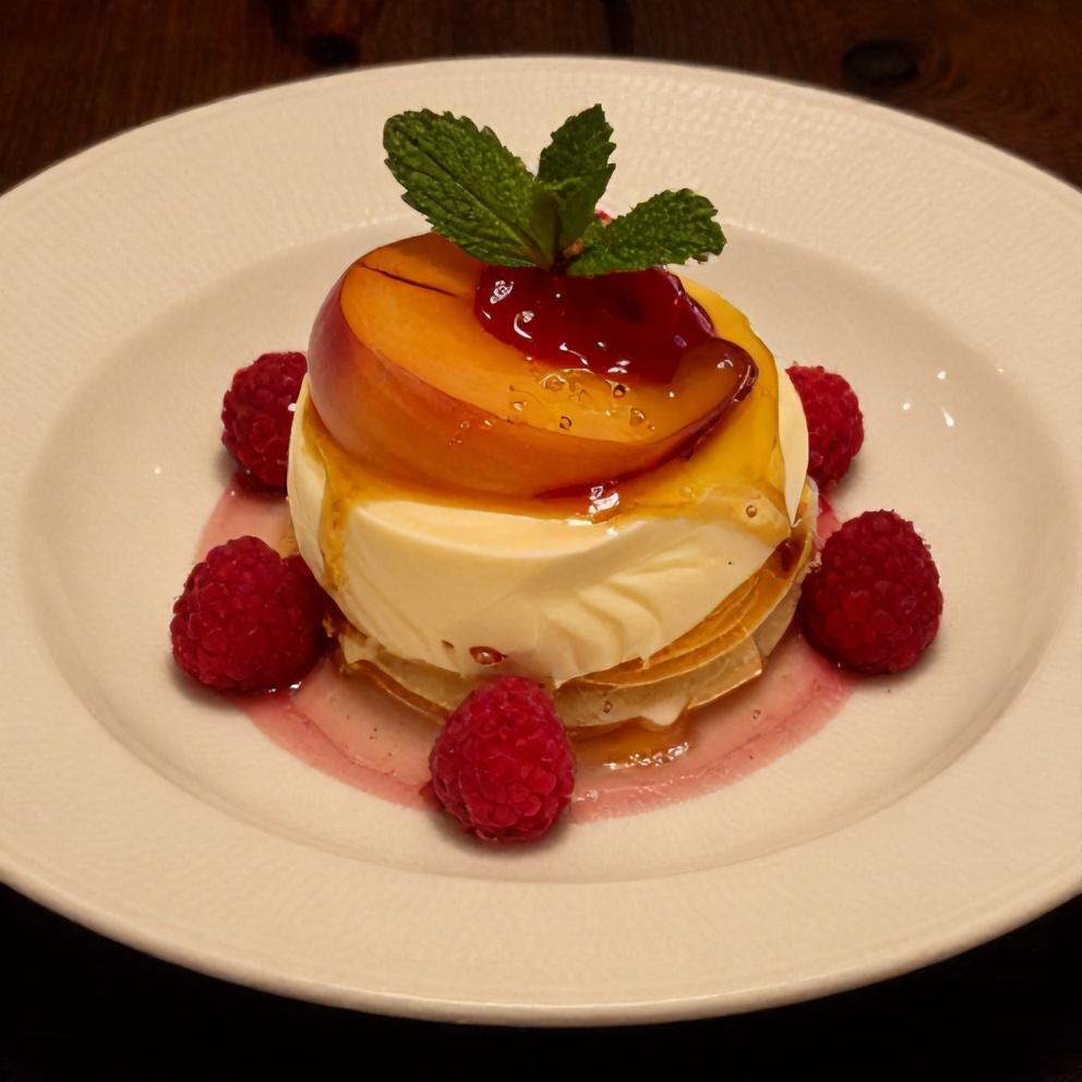 Plated Peach Melba Parfait with Raspberry Coulis
