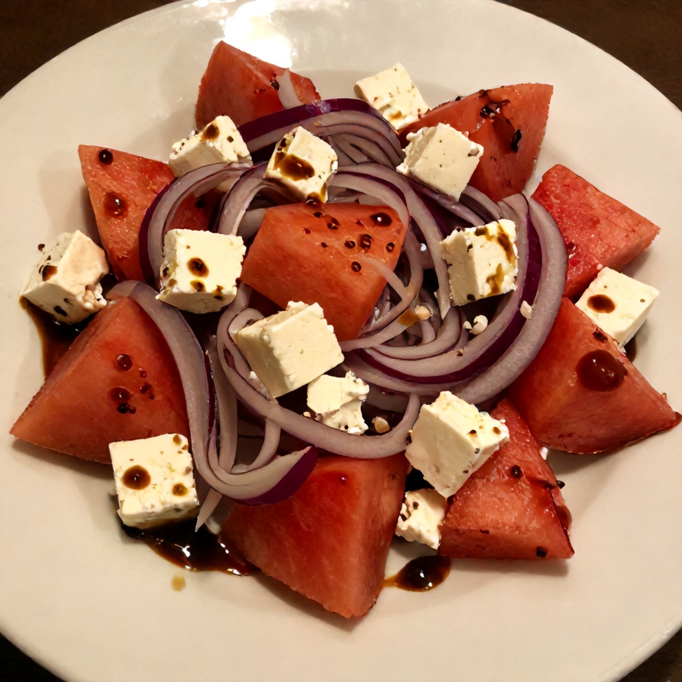 Plated Fresh Watermelon Feta Salad