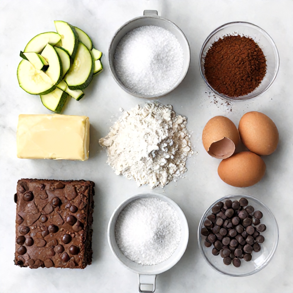 Raw ingredients for Fudgy Double Chocolate Zucchini Brownies