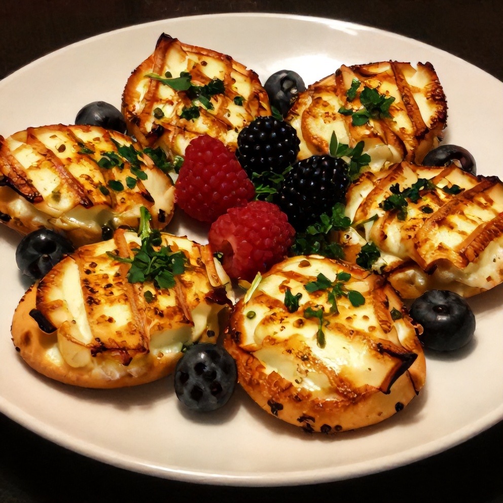 Crispy grilled brie cheese appetizer with fresh berries