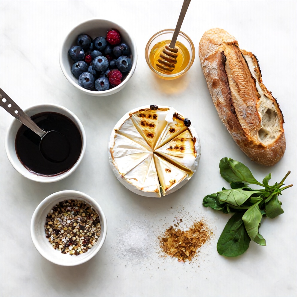 Raw ingredients for grilled brie cheese appetizer