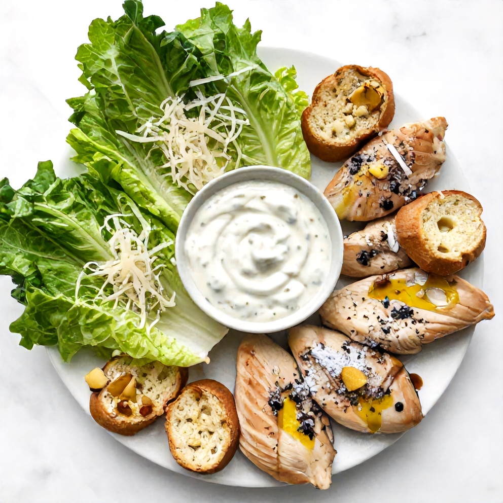 Raw ingredients for Grilled Chicken Caesar Salad