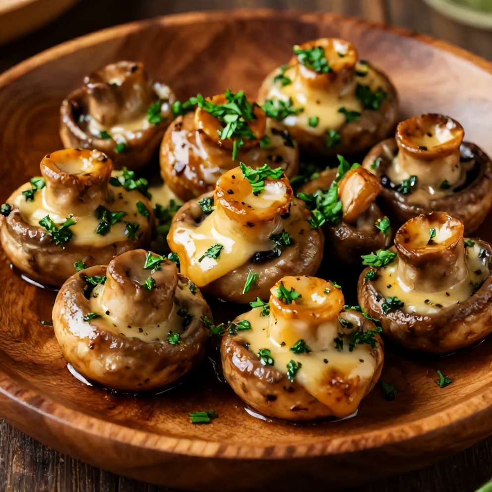 Plated Herb Butter Sautéed Mushrooms with parsley garnish