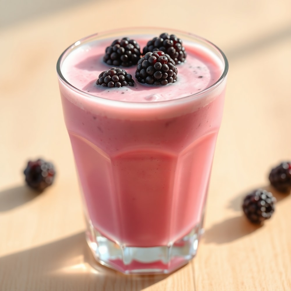Homemade Blackberry Coconut Pink Drink with fresh blackberries