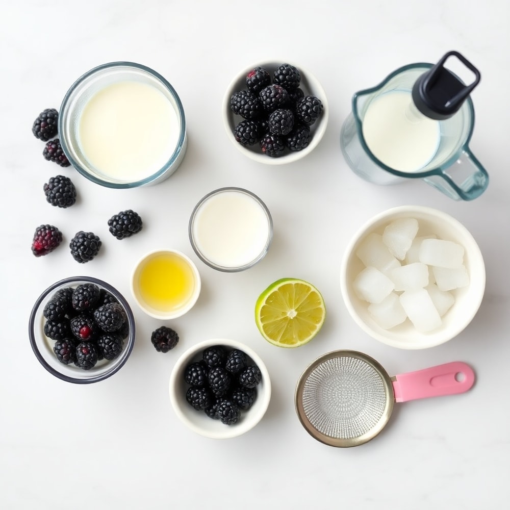 Raw ingredients for Blackberry Coconut Pink Drink