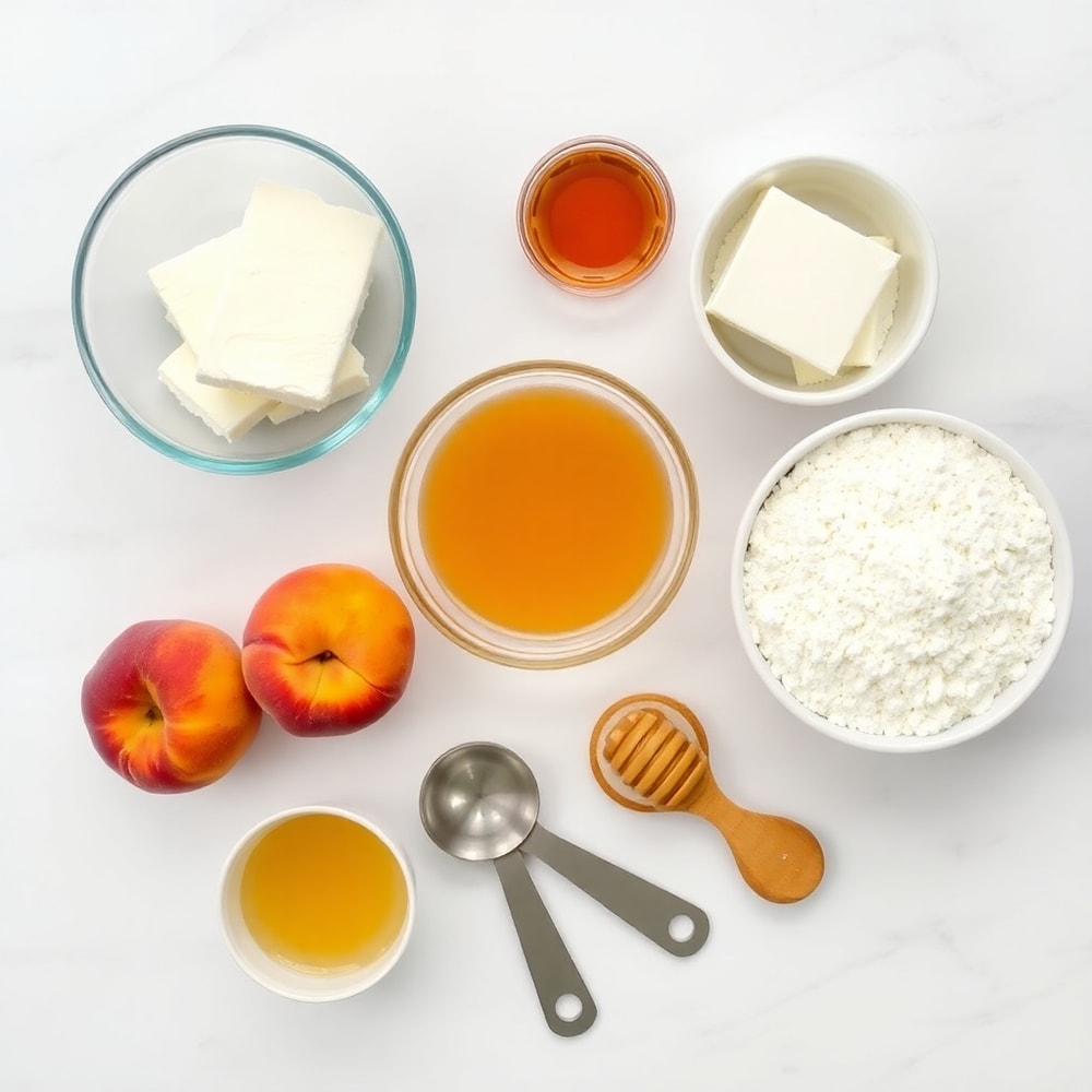Honey Peach Cream Cheese Cupcakes ingredients including peaches, cream cheese, and honey