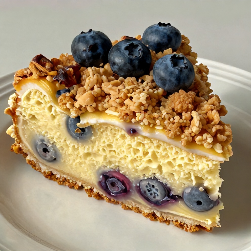 Lemon Blueberry Crumb Cake sliced and served on a plate