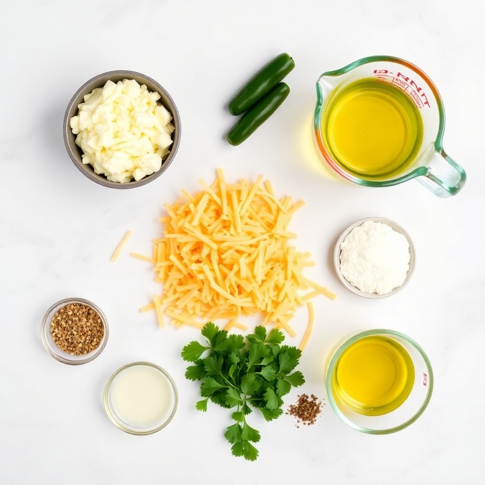 Raw ingredients for Jalapeno Popper Egg Rolls on a white marble surface