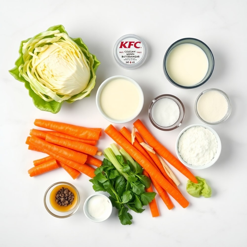 KFC coleslaw ingredients on a marble surface