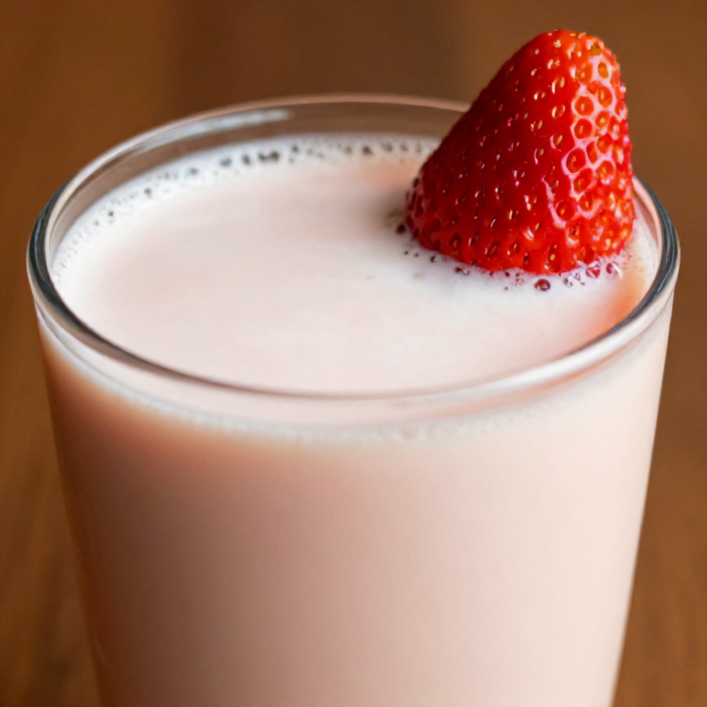Korean Strawberry Milk with a strawberry garnish
