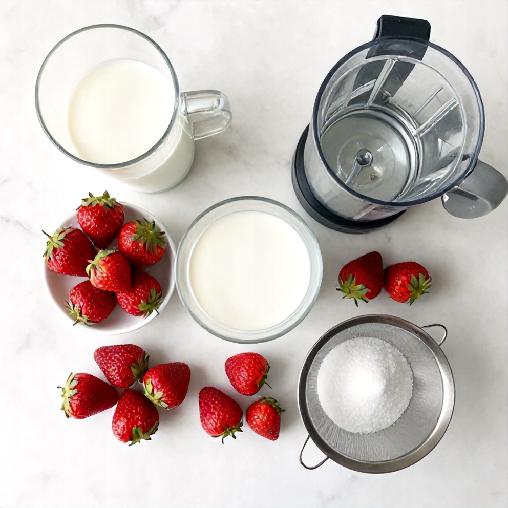 Raw ingredients for Korean Strawberry Milk