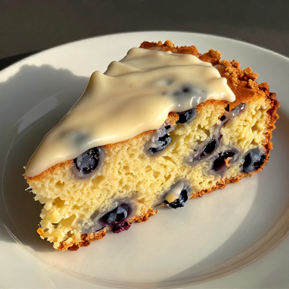 Sliced Lemon Blueberry Pound Cake with Cream Cheese Glaze
