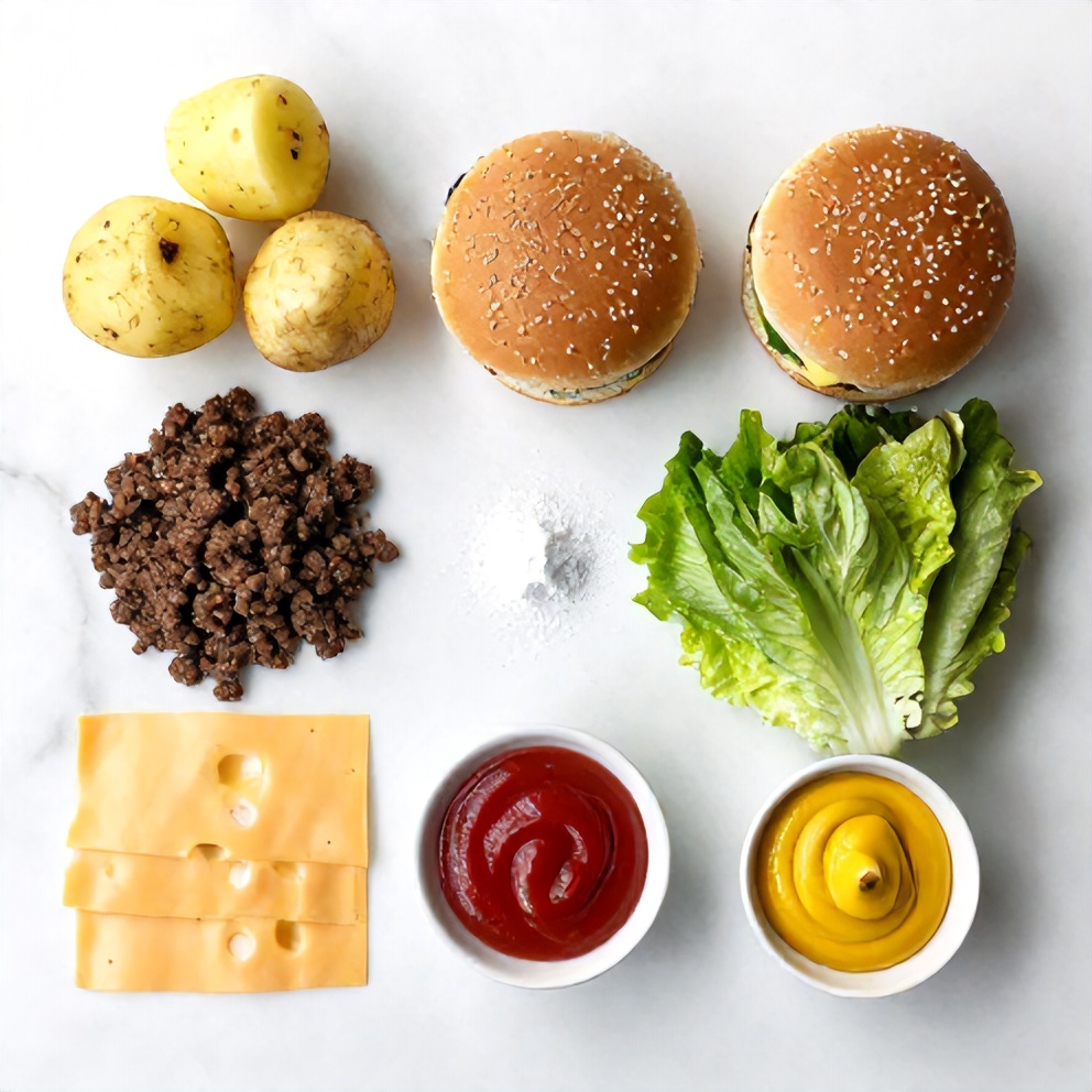 Raw ingredients for Loaded Burger Bowls