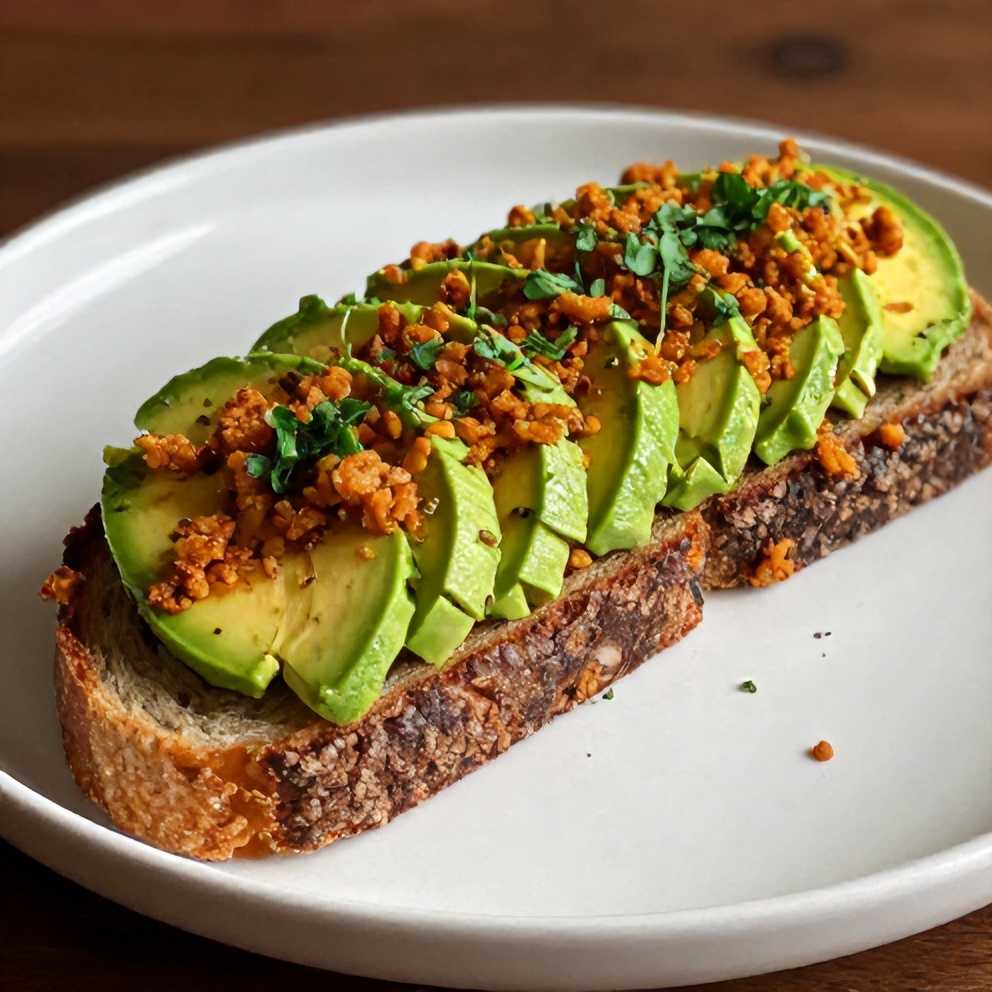 Plated serving of crispy Mediterranean avocado toast