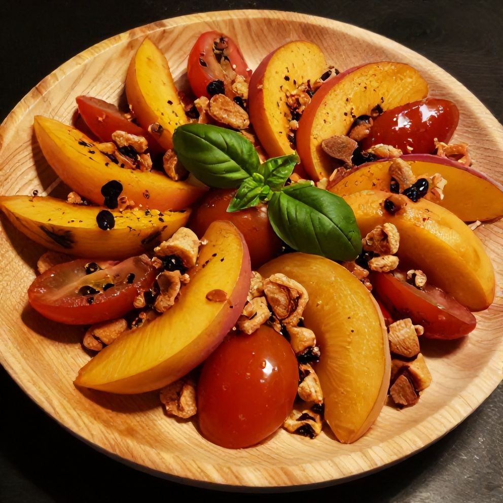 Plated Peach and Tomato Panzanella Salad