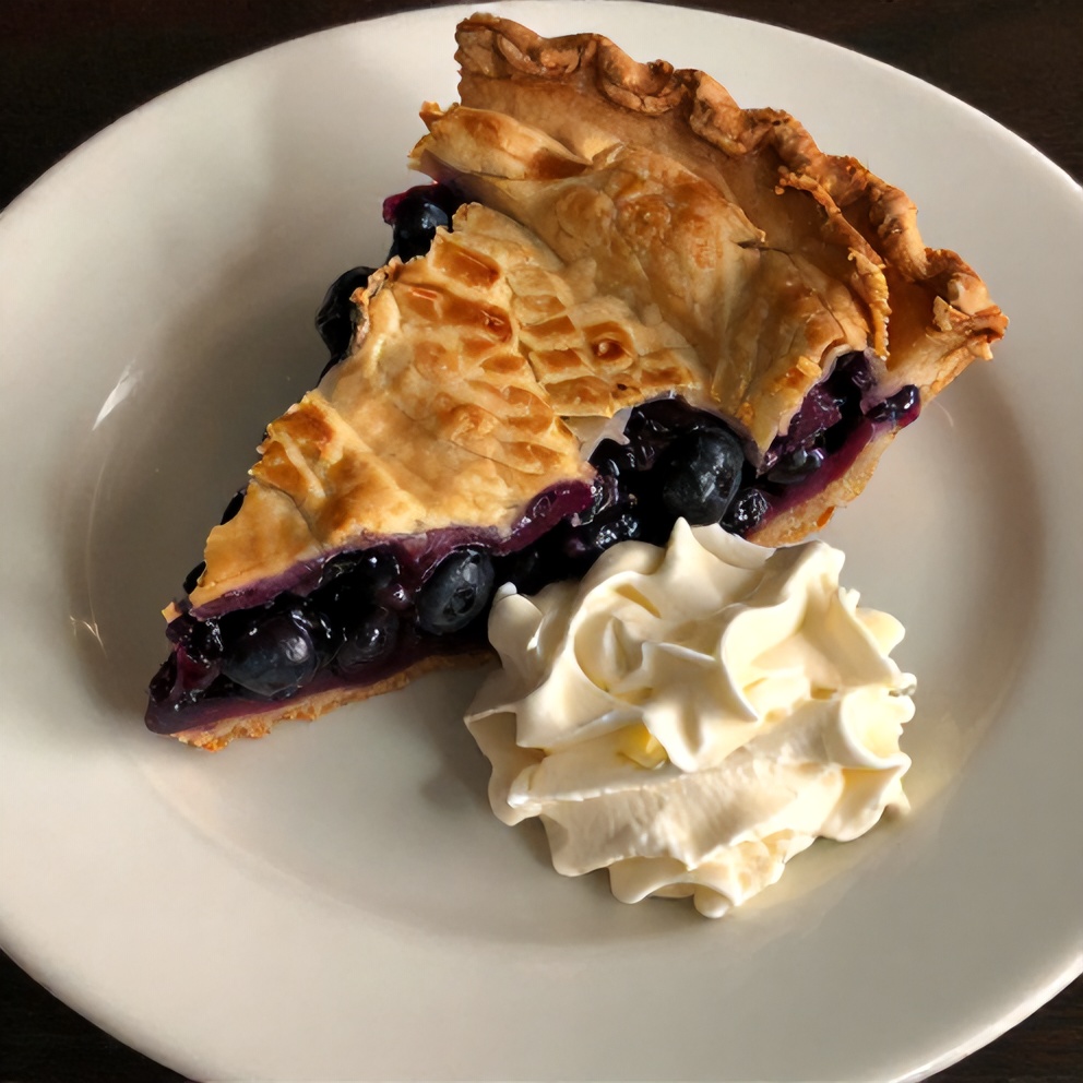 Sliced blueberry pie on a white plate