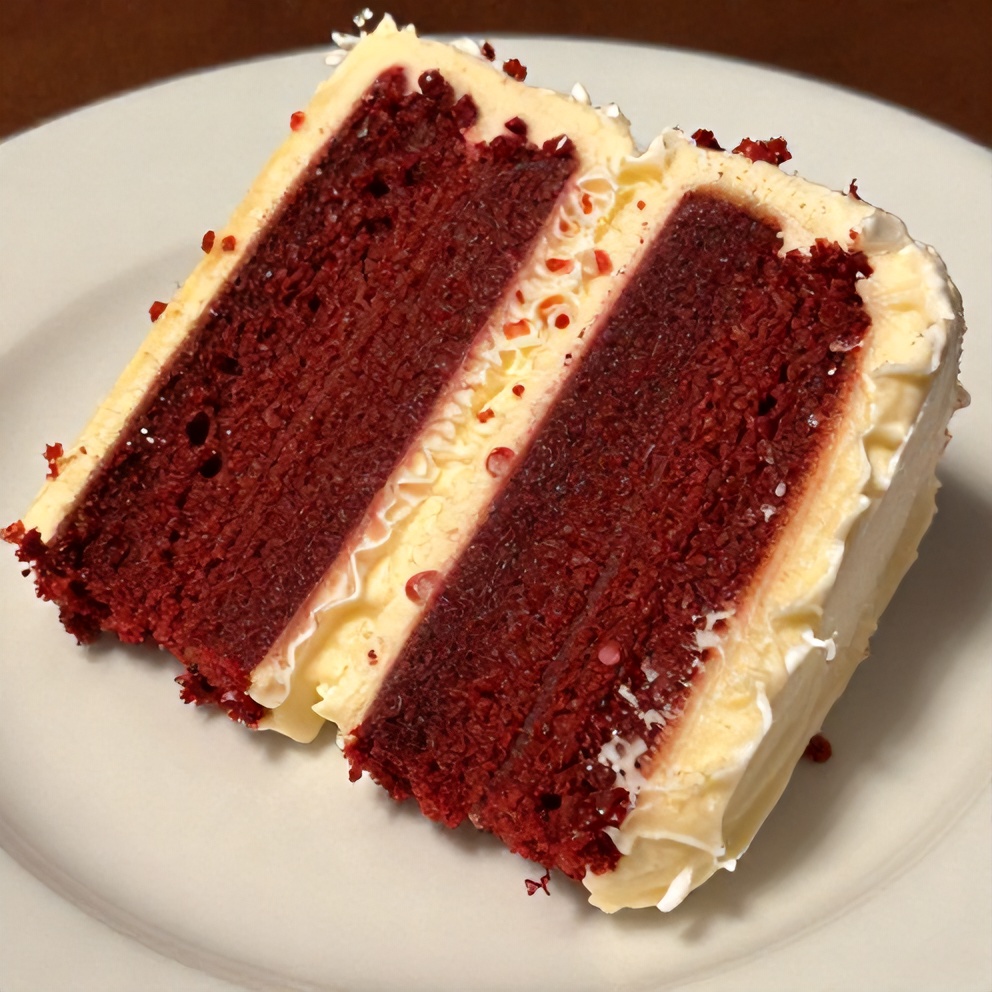 Sliced red velvet flag cake with cream cheese frosting