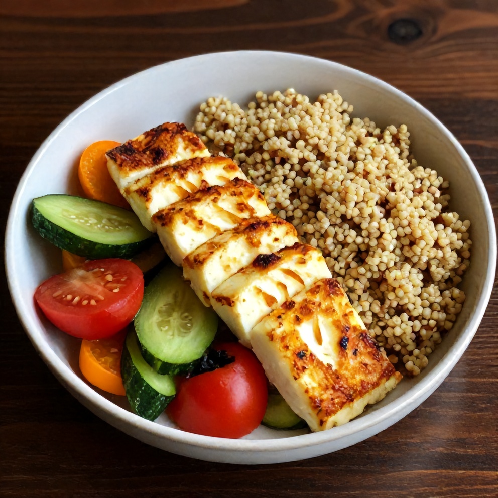 Plated Halloumi Greek Power Bowl