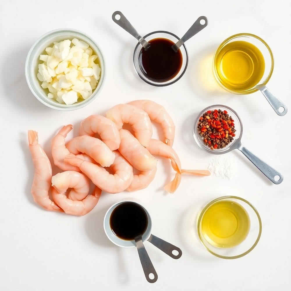 Raw shrimp, garlic, honey, soy sauce, and green onions