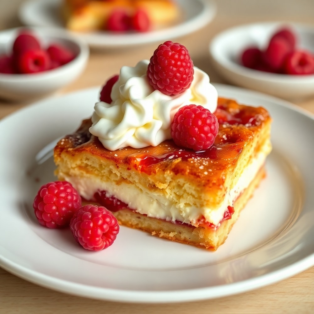 Raspberry Cheesecake French Toast Casserole Plated