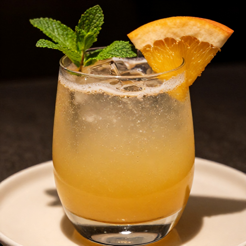 Sparkling fruit punch served in a glass with a fruit garnish