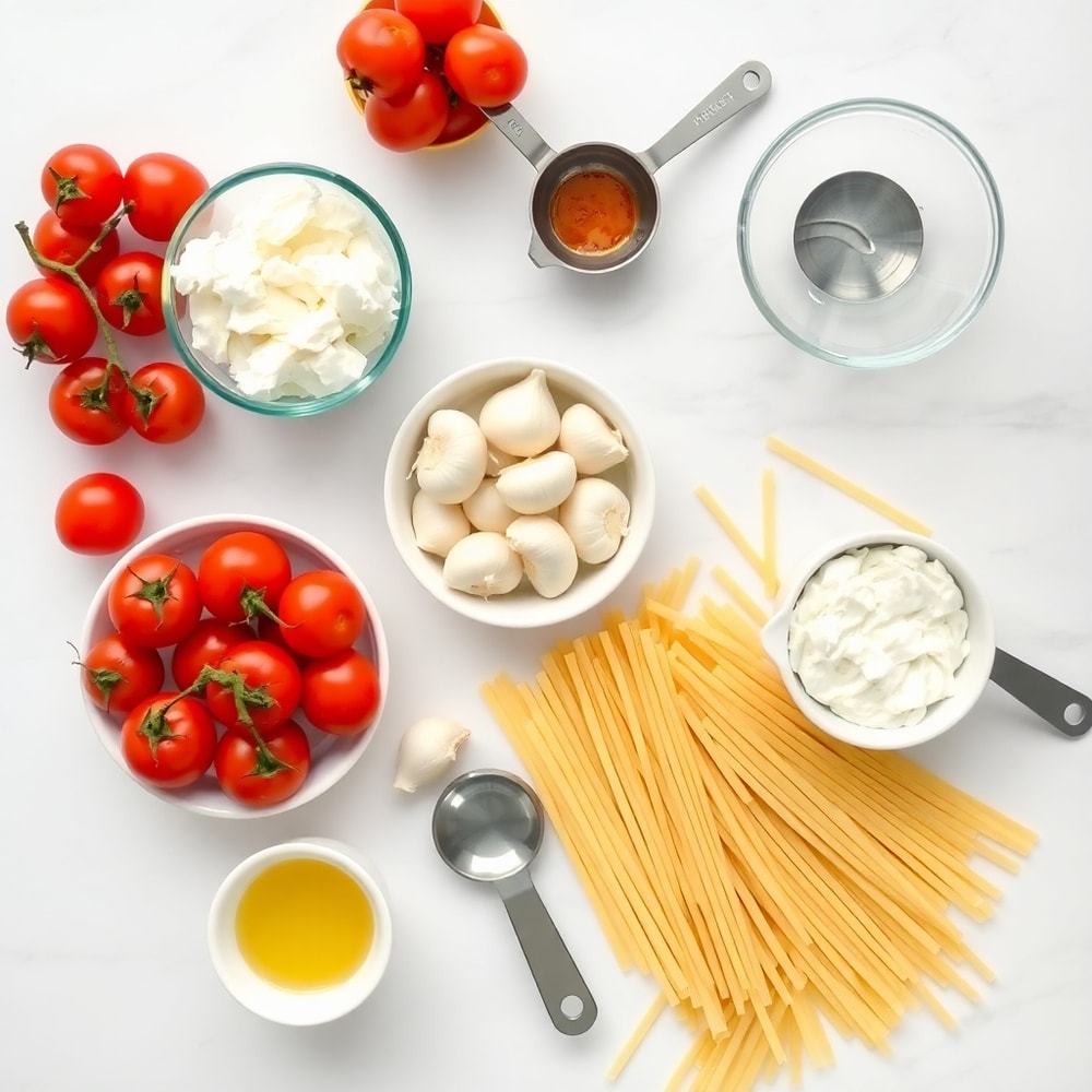 Raw Ingredients for Roasted Tomato and Garlic Ricotta Pasta