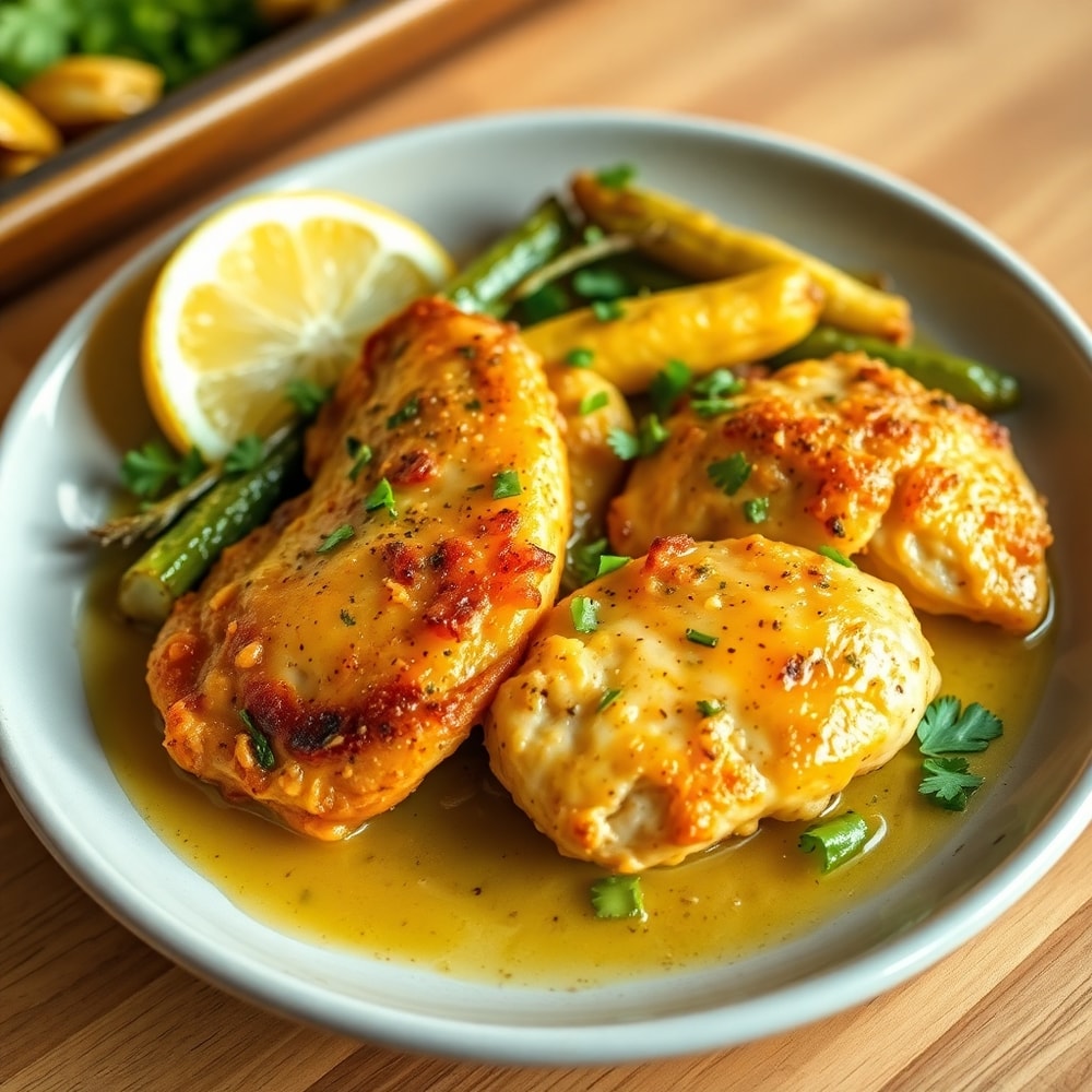 Plated Sheet Pan Lemon Herb Chicken
