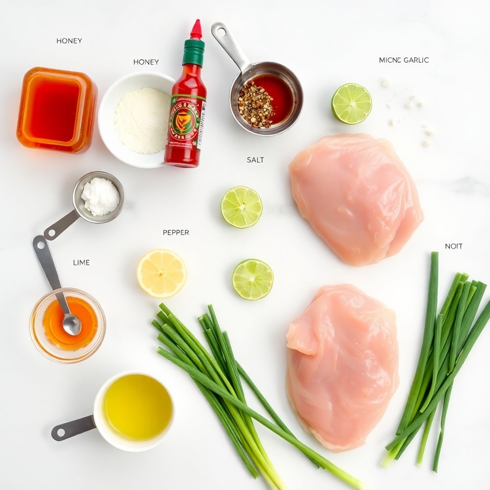 Ingredients for Sweet and Spicy Hot Honey Chicken Skewers