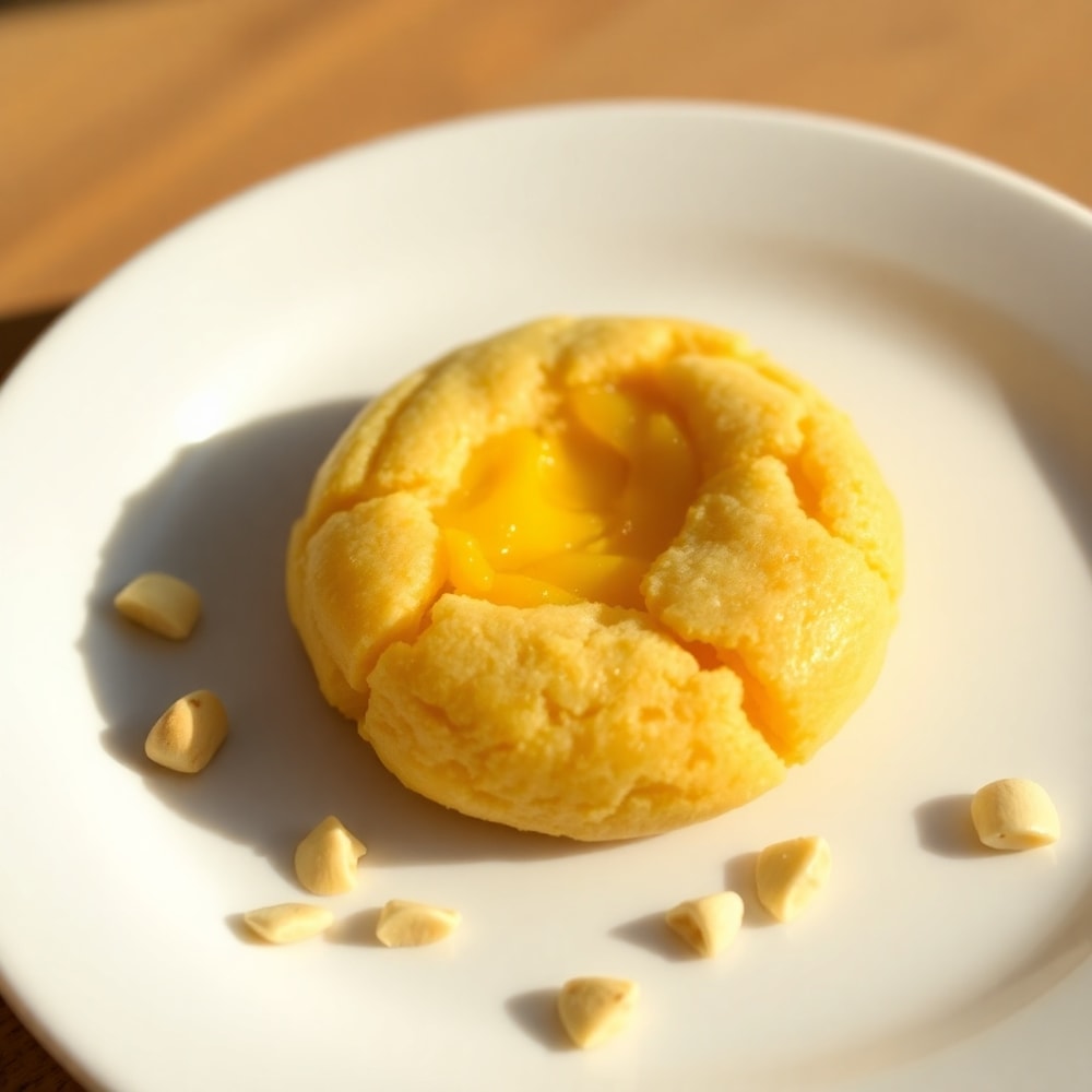A single Tropical Mango Cookie on a white plate, ready to be served